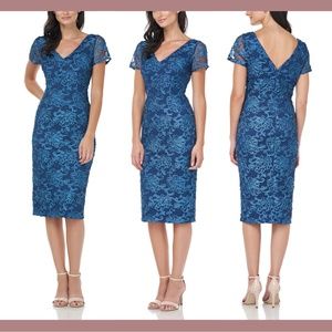 NWT $148 JS Collections [ 4 ] Soutache Embroidered V-Neck Dress‎ in Blue